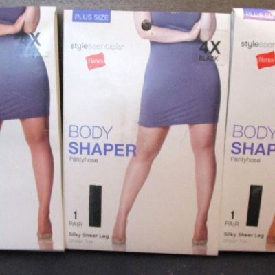 Lot of 3 Hanes Style Essentials Body Shaper Pantyhose Silky Sheer Black Size 4X